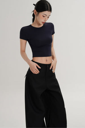 Wool Cropped Short Sleeve Top