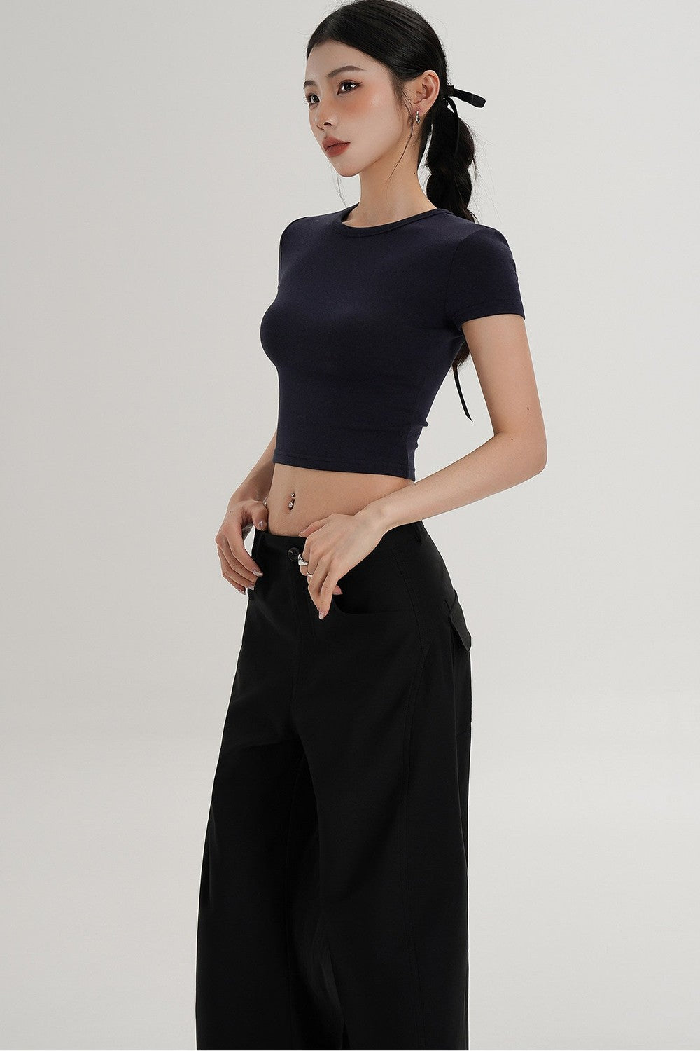 Wool Cropped Short Sleeve Top