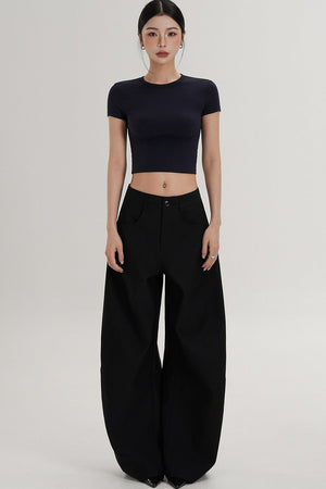 Wool Cropped Short Sleeve Top