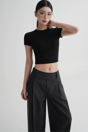 Wool Cropped Short Sleeve Top