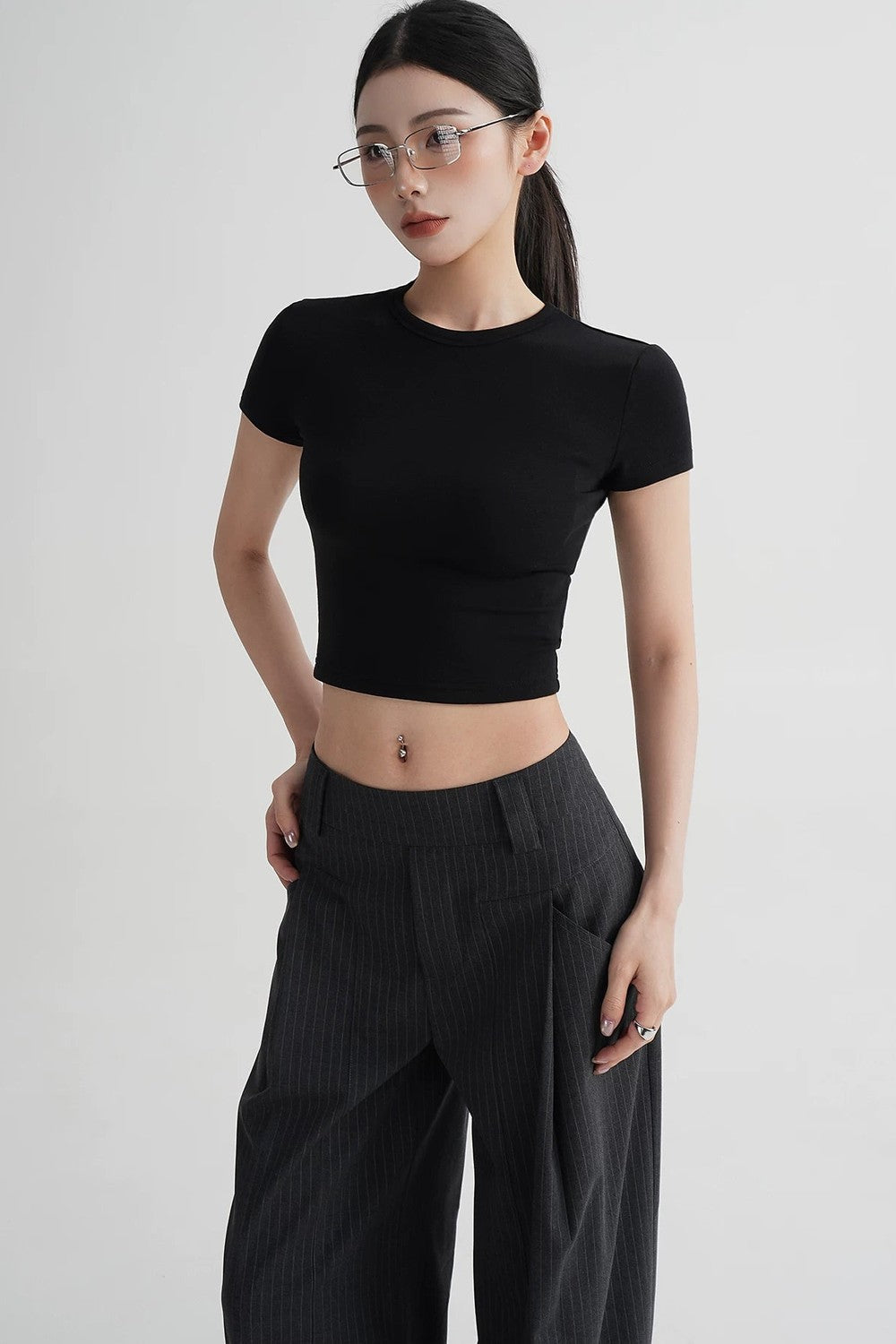 Wool Cropped Short Sleeve Top