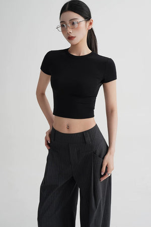 Wool Cropped Short Sleeve Top