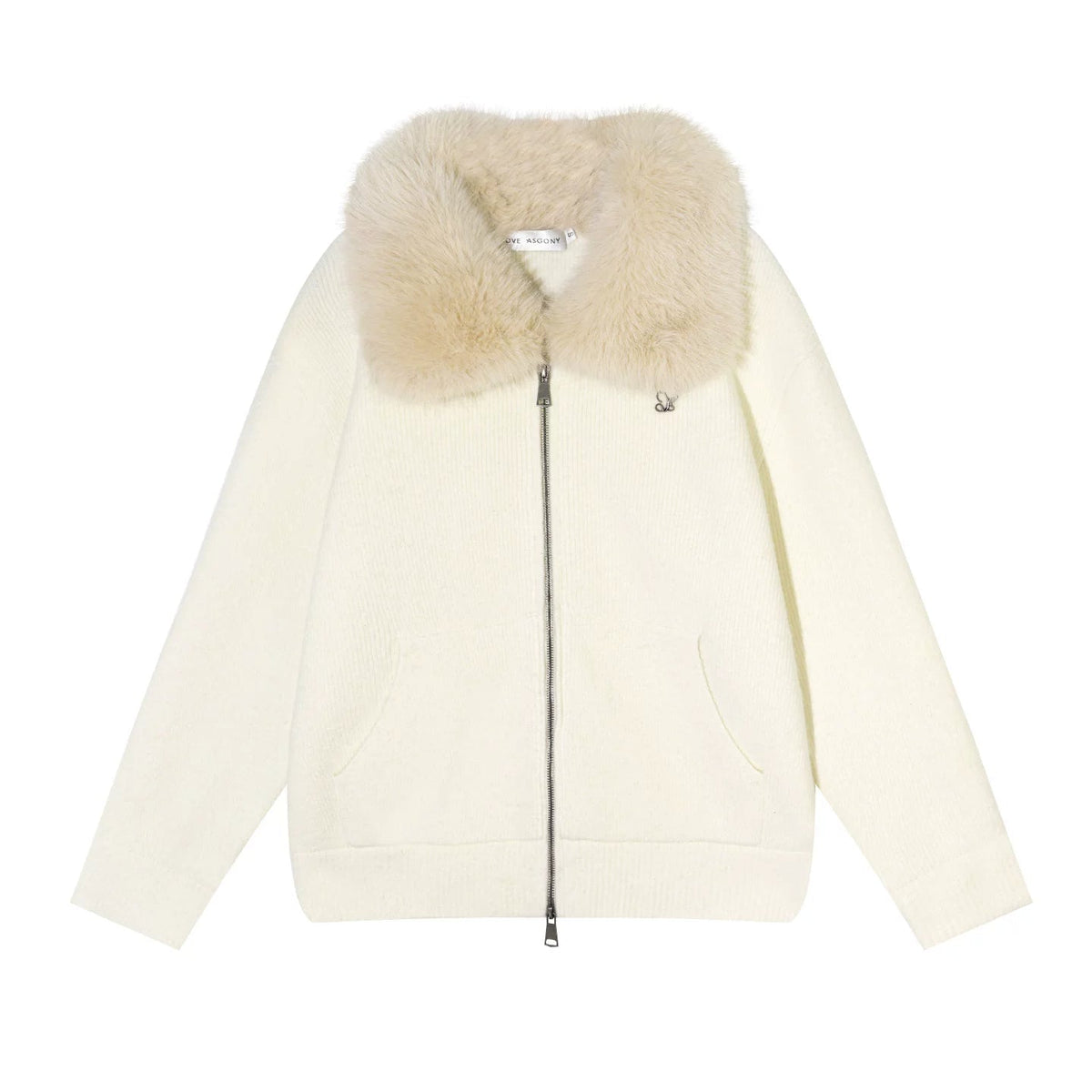 Wool Fur Collar Knit Jacket Set-Up