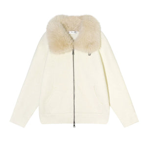 Wool Fur Collar Knit Jacket Set-Up