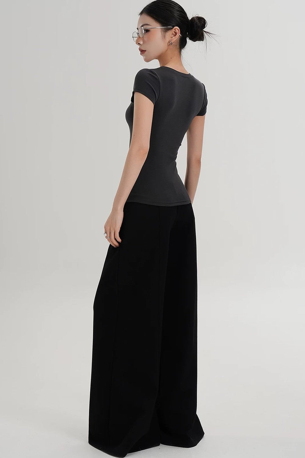 Wool Henley V-Neck Short Sleeve Top