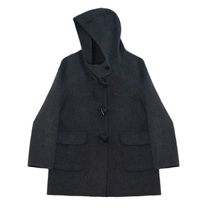 WOOL HOODED HORN-BUTTONED TWEED COAT