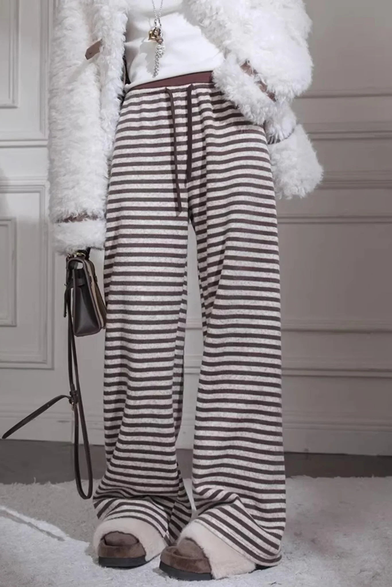 Wool Knit Striped Pants