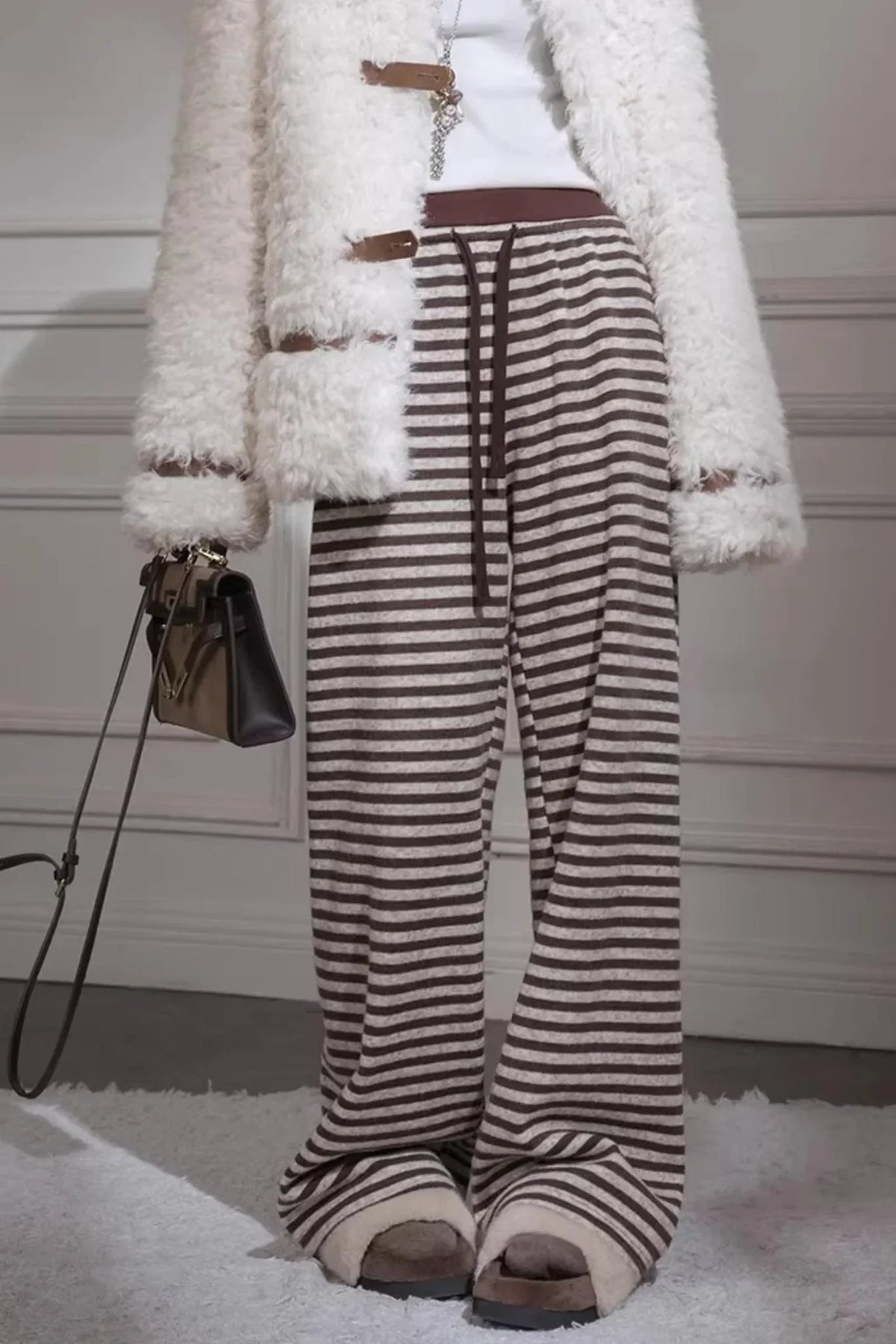 Wool Knit Striped Pants