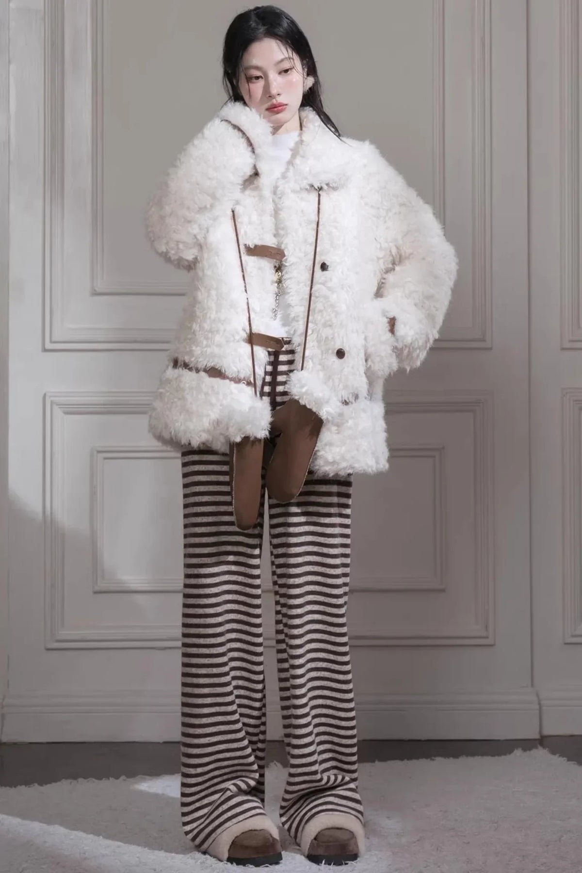 Wool Knit Striped Pants