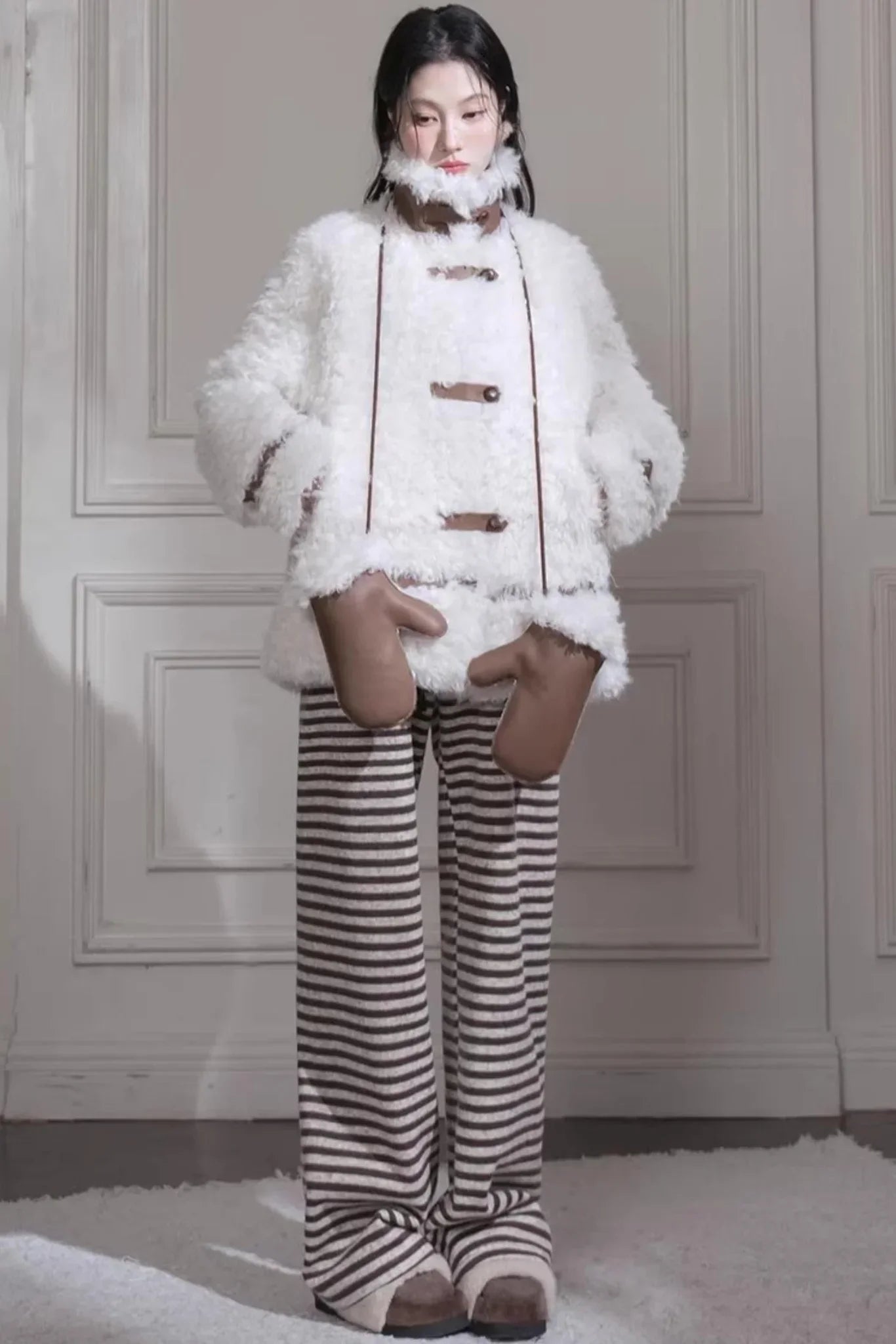 Wool Knit Striped Pants