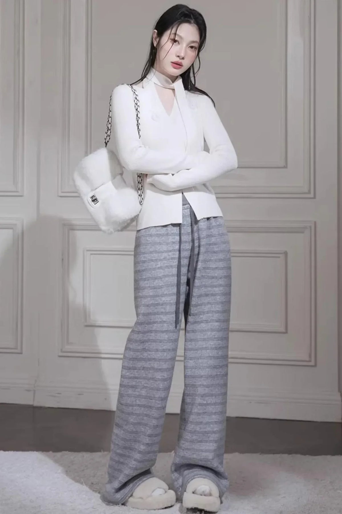 Wool Knit Striped Pants