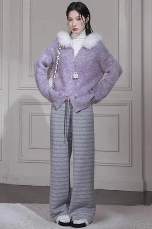 Wool Knit Striped Pants