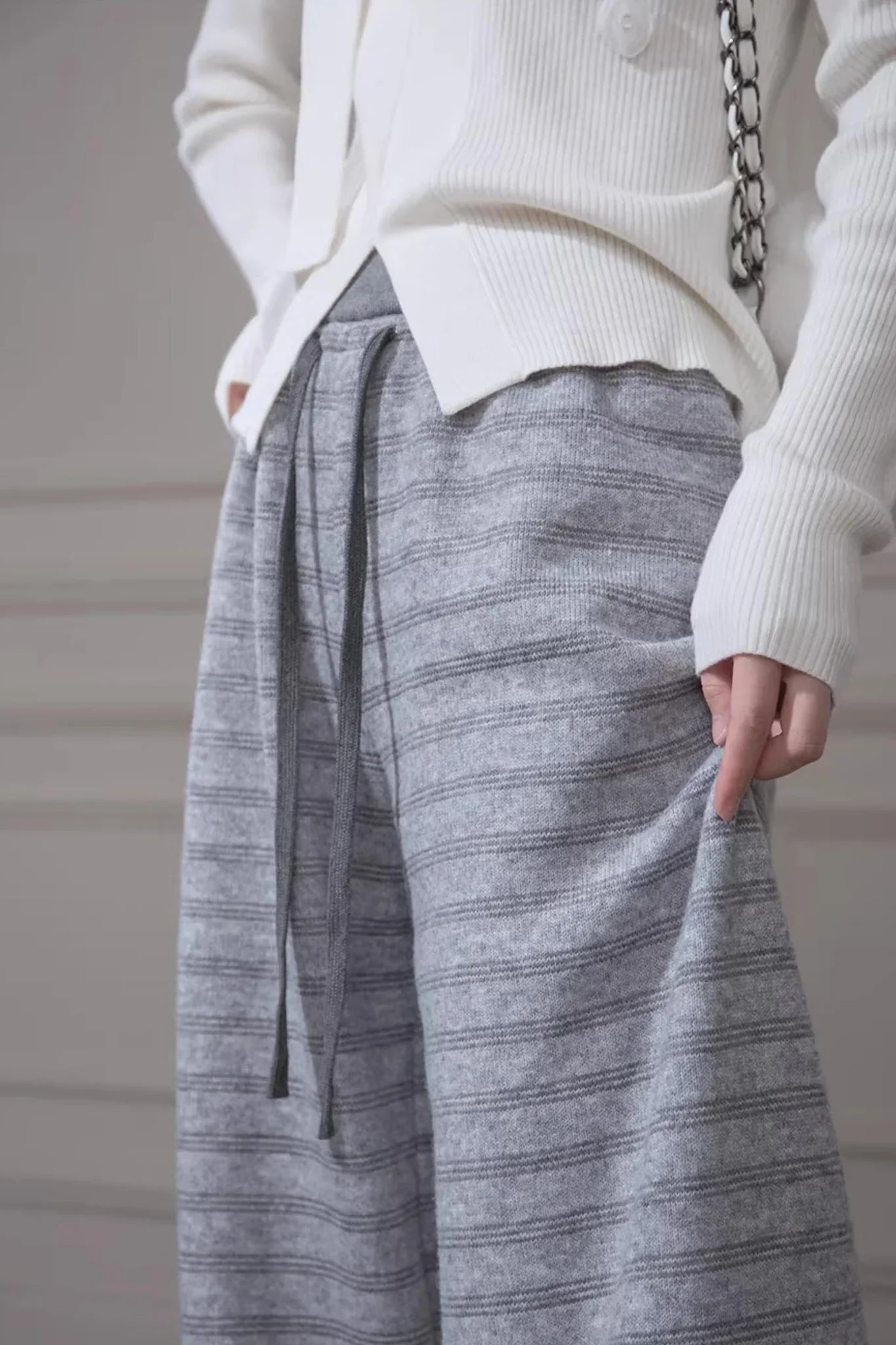 Wool Knit Striped Pants