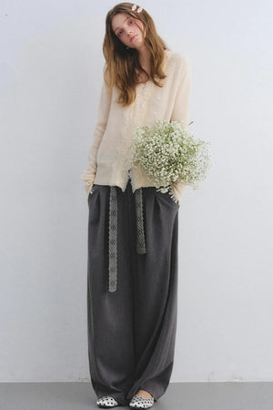 Wool Lace V-Neck Knit Top
