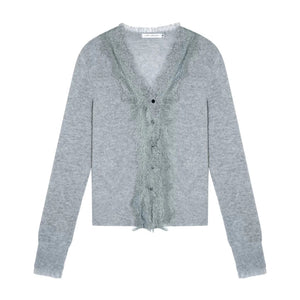 Wool Lace V-Neck Knit Top