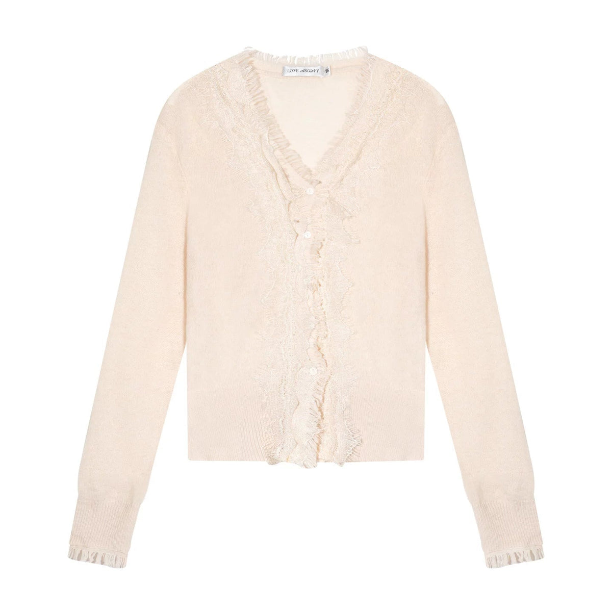 Wool Lace V-Neck Knit Top
