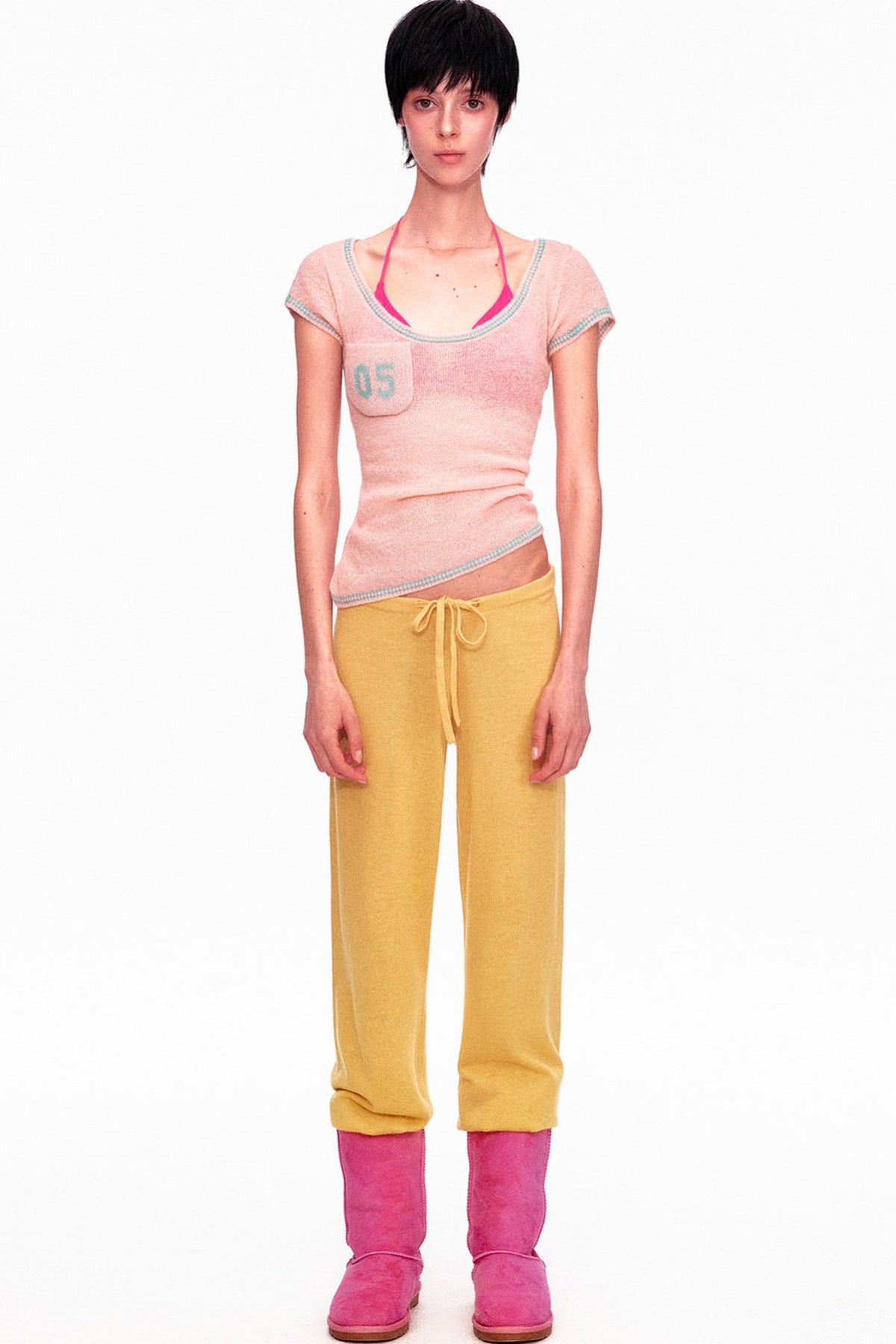 Wool Low-Waisted Drawstring Knit Pants