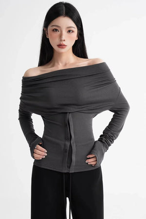 Wool Lyocell Off-Shoulder Top