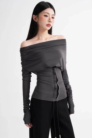 Wool Lyocell Off-Shoulder Top