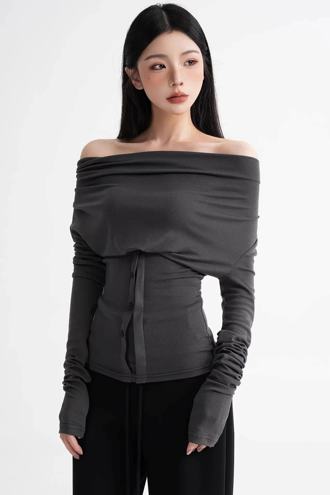 Wool Lyocell Off-Shoulder Top