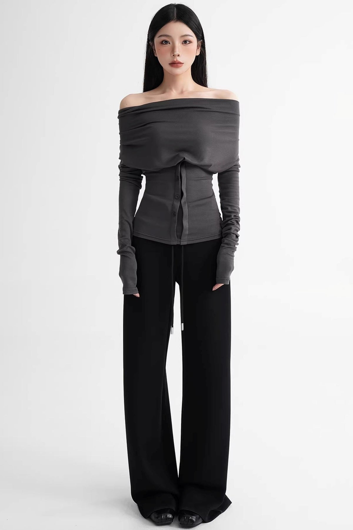 Wool Lyocell Off-Shoulder Top