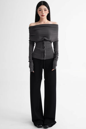 Wool Lyocell Off-Shoulder Top