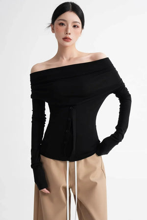 Wool Lyocell Off-Shoulder Top
