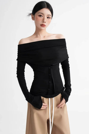 Wool Lyocell Off-Shoulder Top