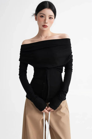 Wool Lyocell Off-Shoulder Top