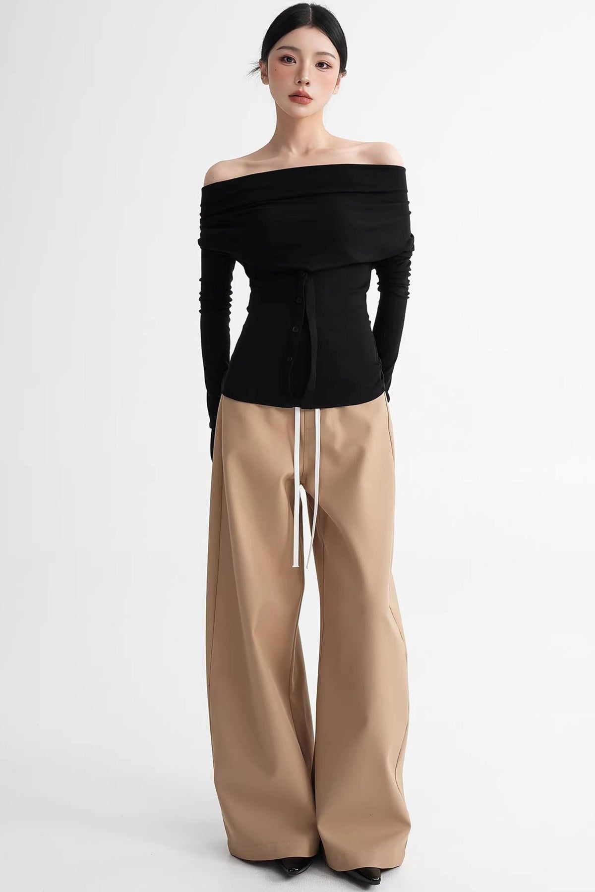 Wool Lyocell Off-Shoulder Top