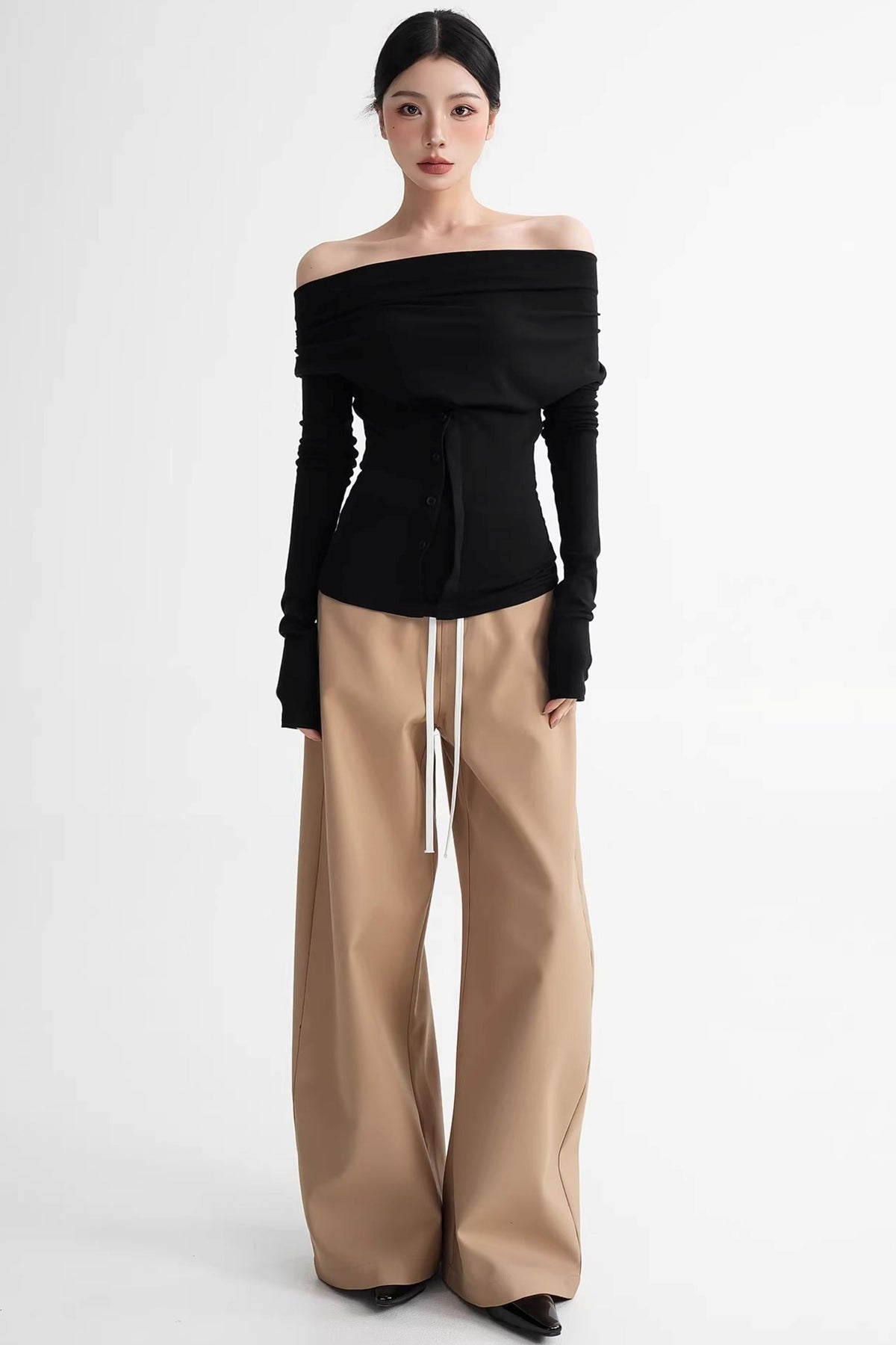 Wool Lyocell Off-Shoulder Top