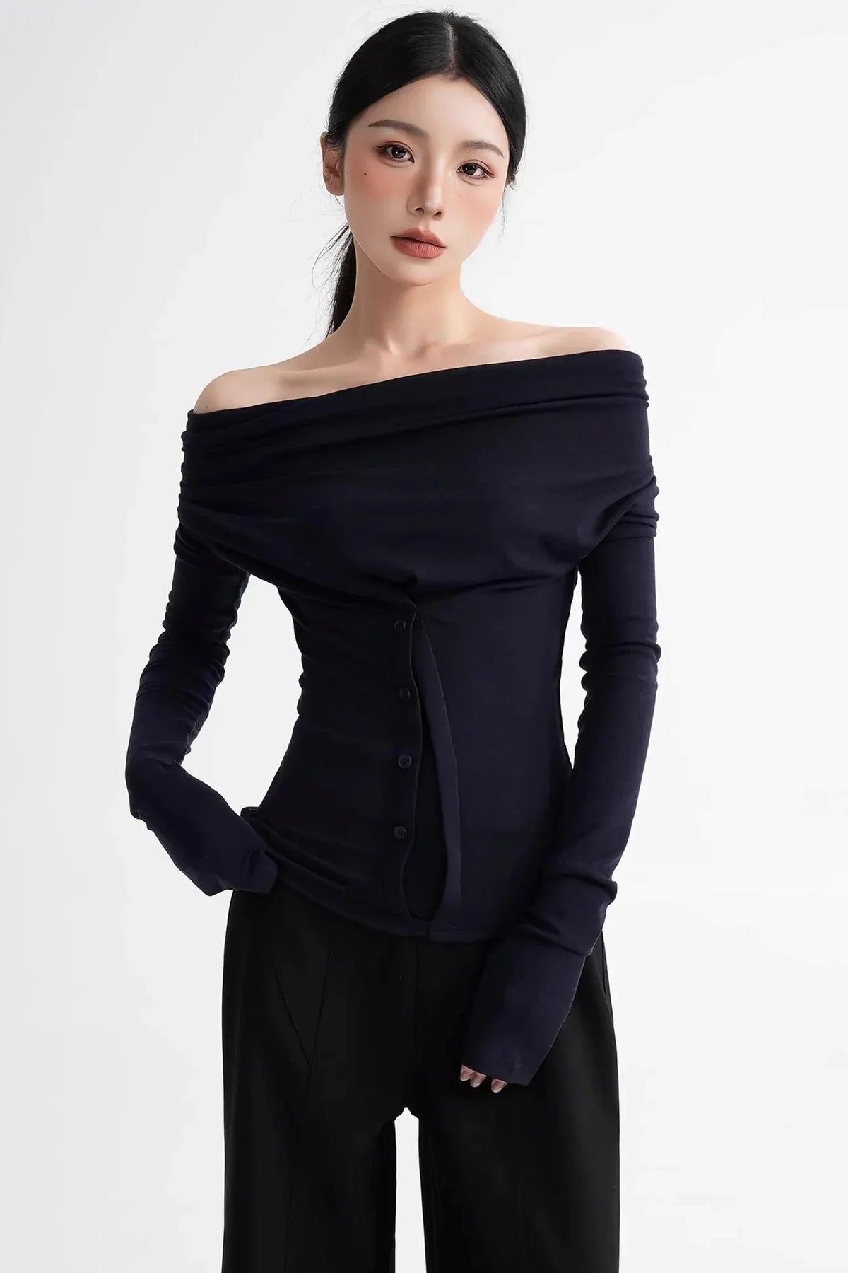 Wool Lyocell Off-Shoulder Top