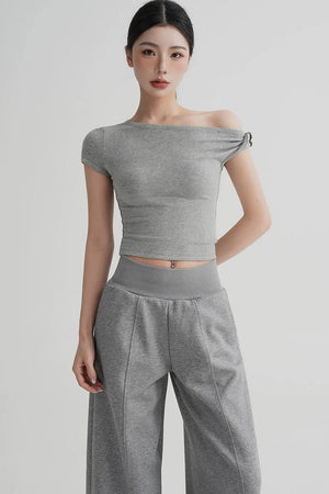 Wool Off-Shoulder Cropped Top