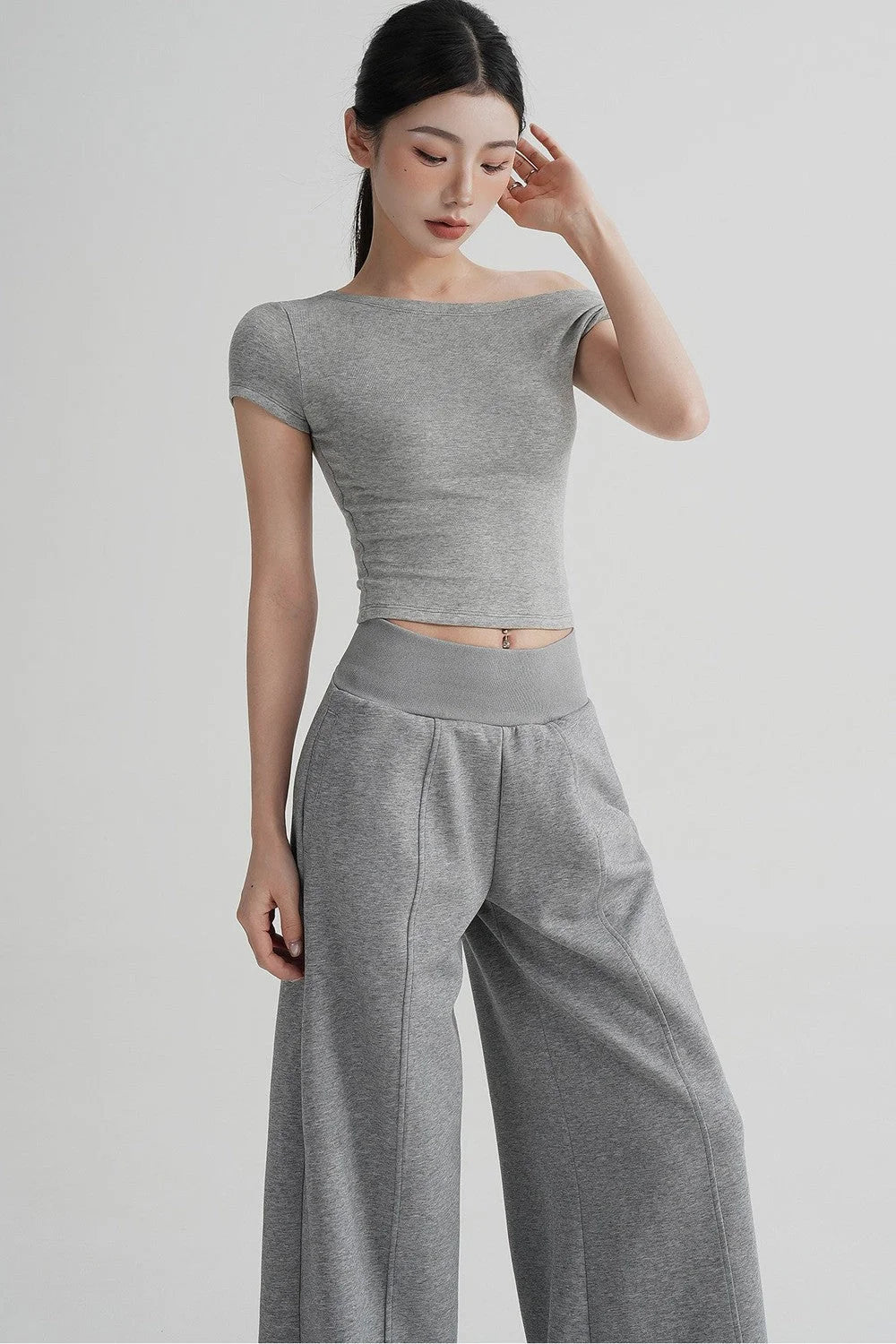 Wool Off-Shoulder Cropped Top
