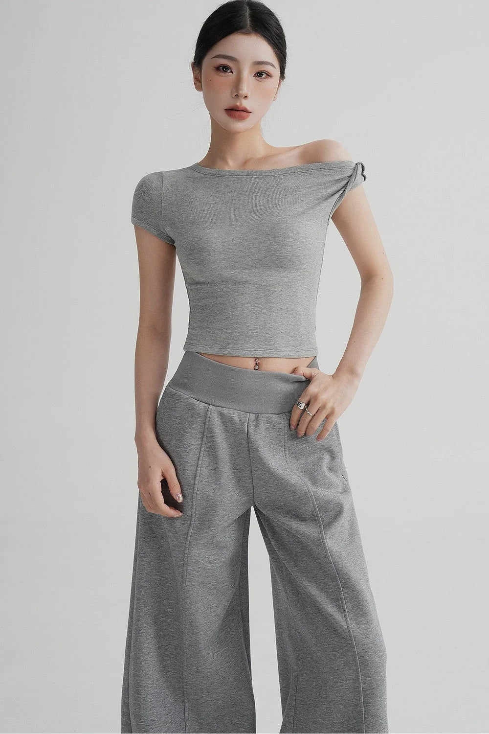 Wool Off-Shoulder Cropped Top