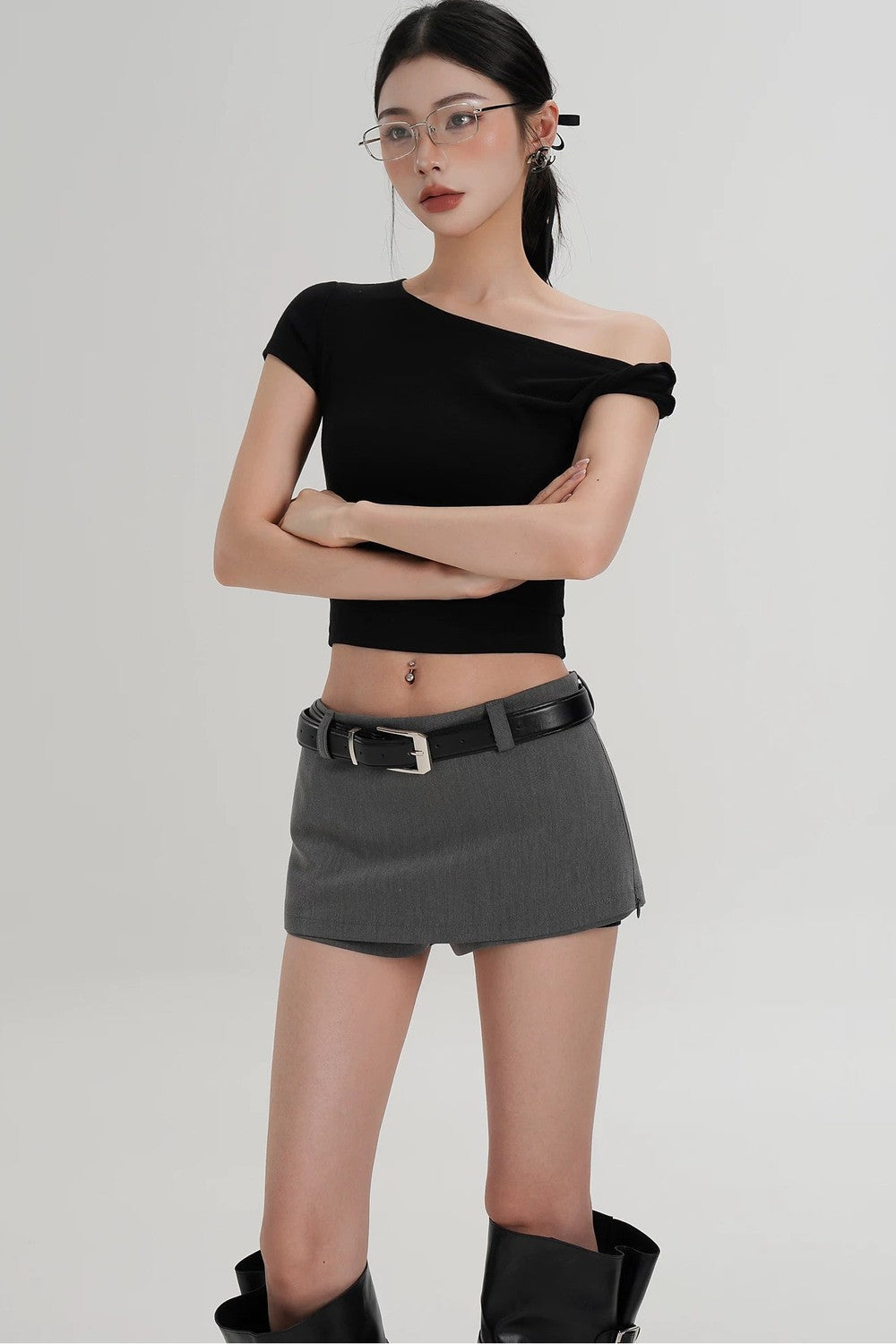 Wool Off-Shoulder Cropped Top