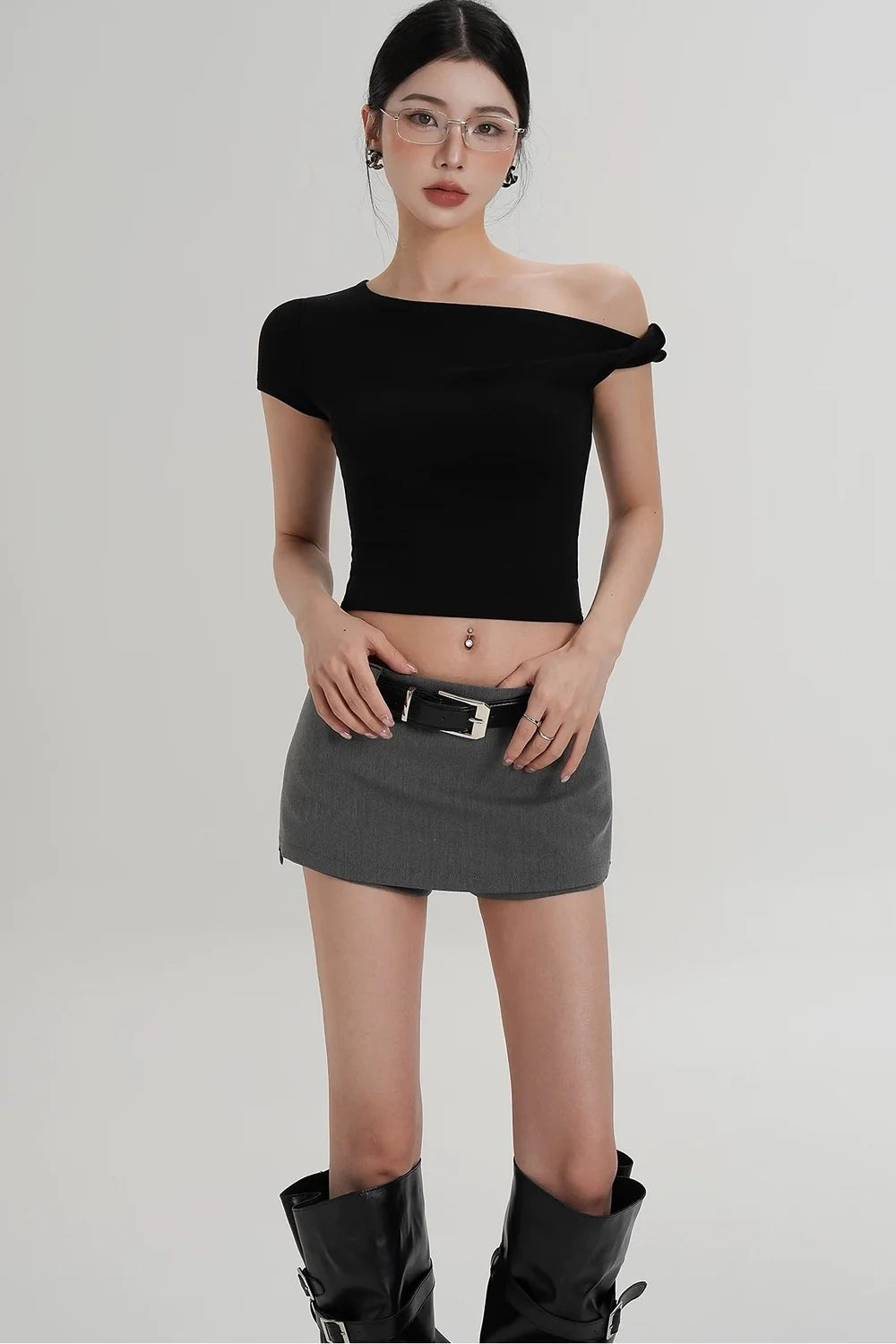 Wool Off-Shoulder Cropped Top