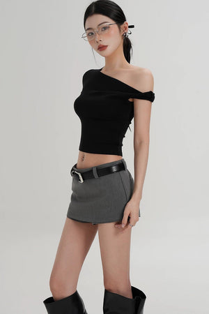 Wool Off-Shoulder Cropped Top