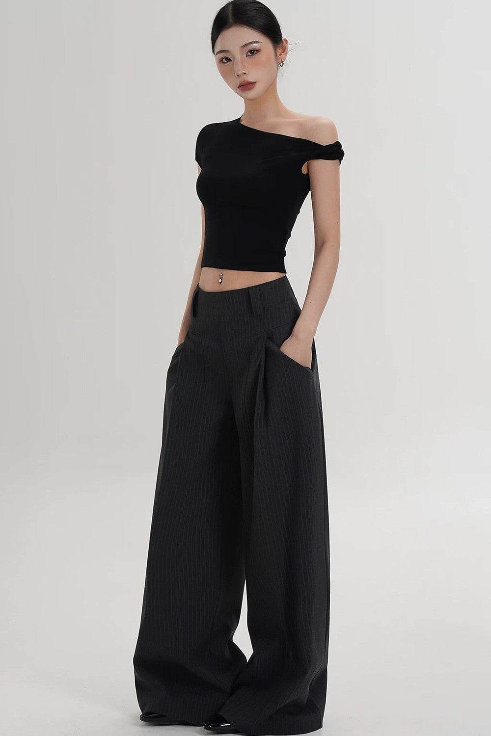 Wool Off-Shoulder Cropped Top