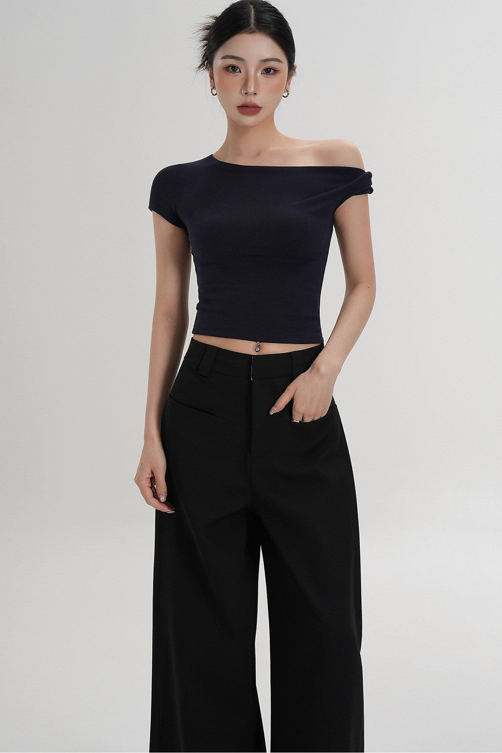 Wool Off-Shoulder Cropped Top