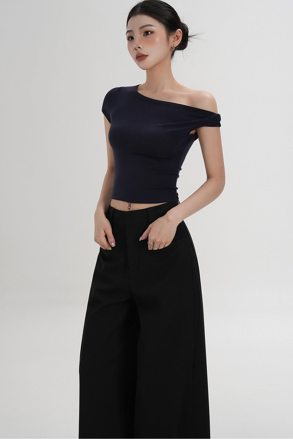 Wool Off-Shoulder Cropped Top