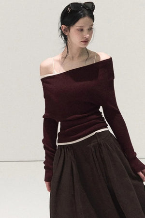 Wool Off-Shoulder Knit Top