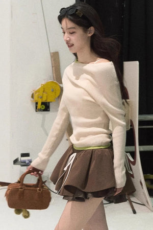 Wool Off-Shoulder Knit Top