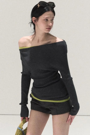 Wool Off-Shoulder Knit Top