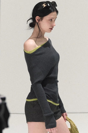 Wool Off-Shoulder Knit Top