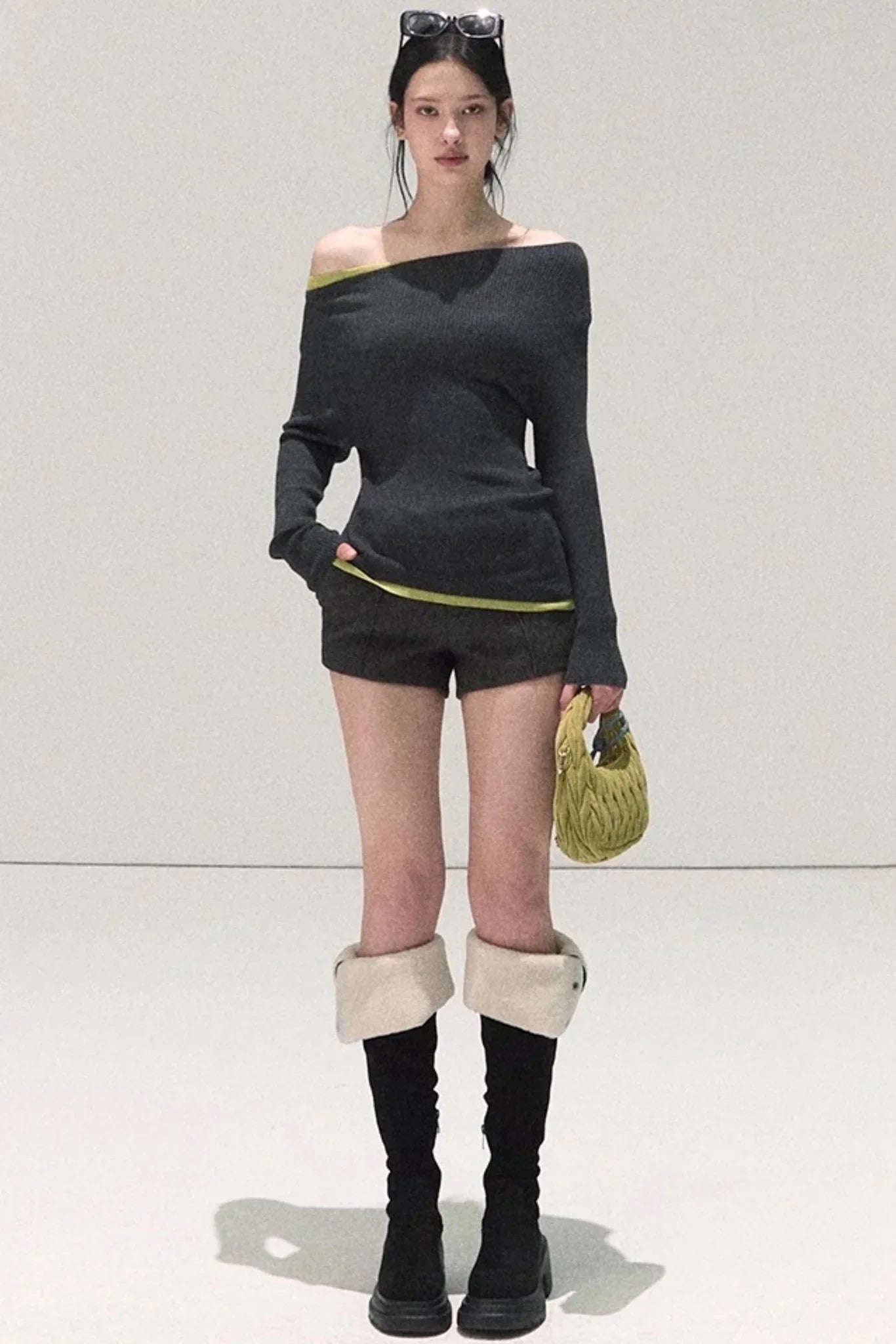 Wool Off-Shoulder Knit Top