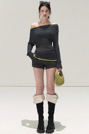 Wool Off-Shoulder Knit Top