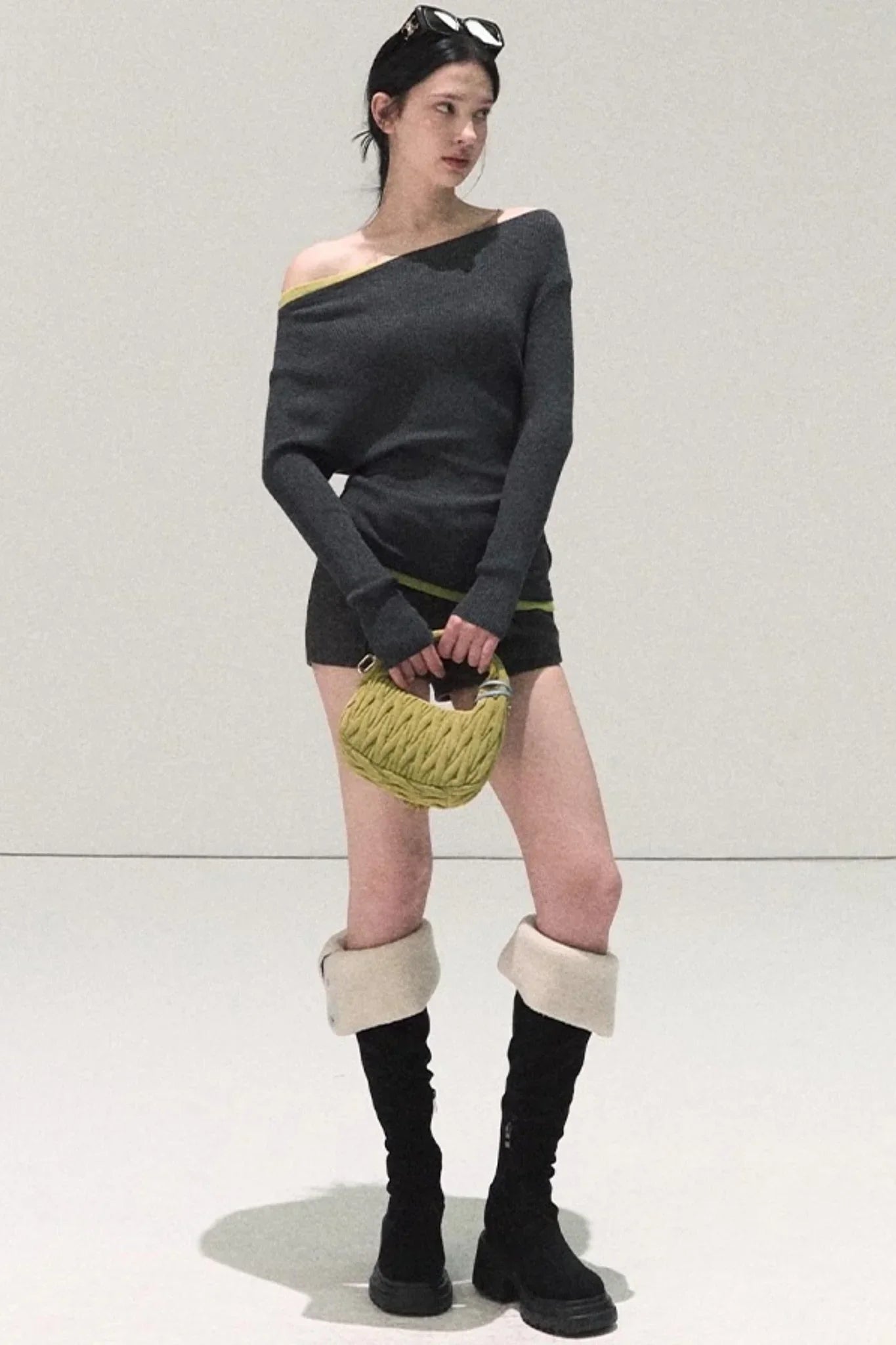 Wool Off-Shoulder Knit Top