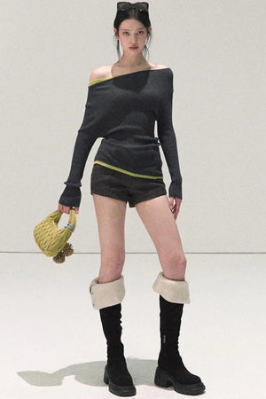 Wool Off-Shoulder Knit Top