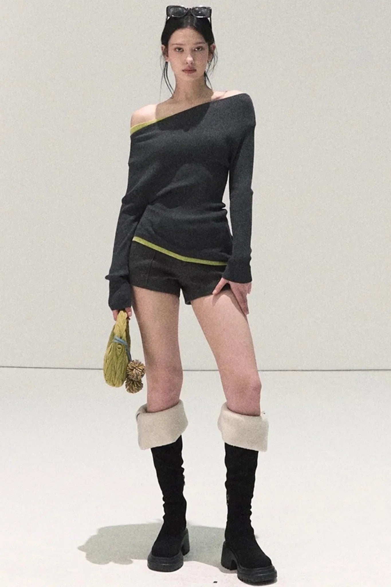 Wool Off-Shoulder Knit Top